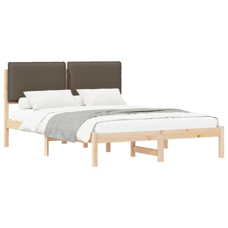 Solid Wood Bed, European Kingsize (150 x 200 cm), Natural/Taupe