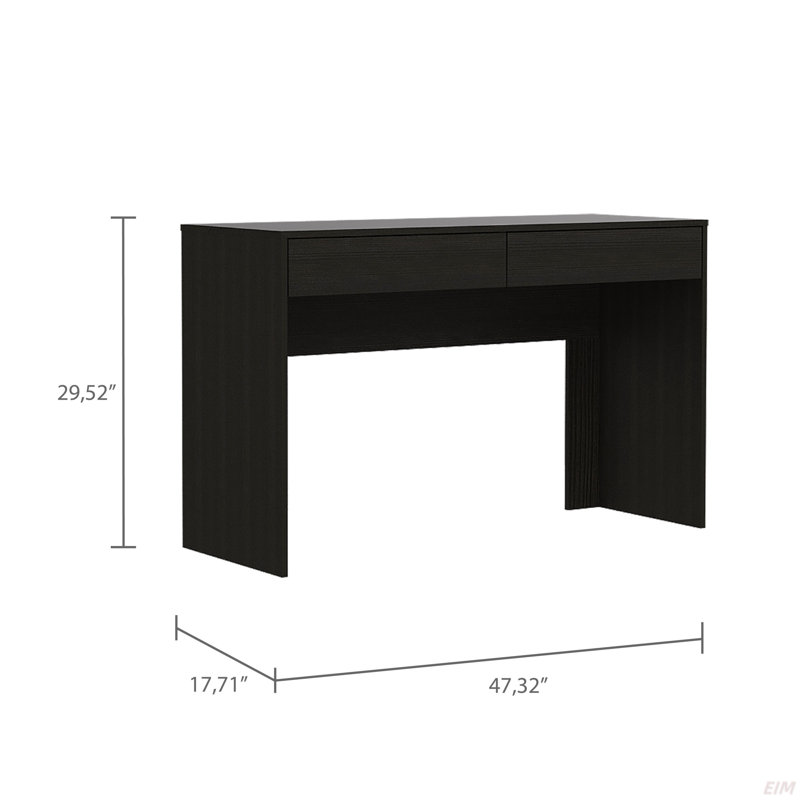 Bureau d'ordinateur avec deux tiroirs (bureau), Noir