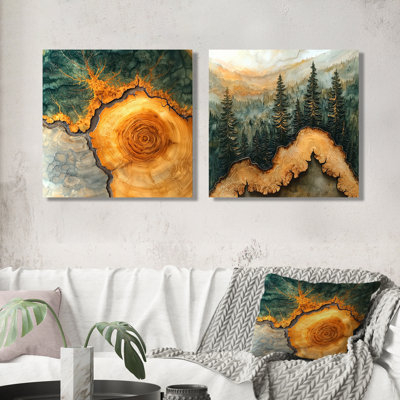 «Summer Birchwood Wood Slide Landscape I», art mural forêt, art mural traditionnel, toile 2 pièces