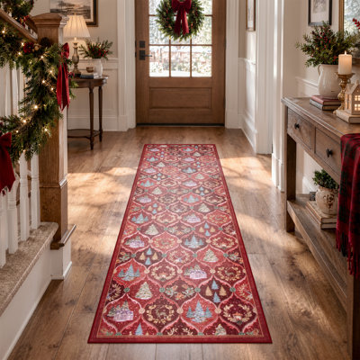 Laraven Vintage Christmas Area Rug, Washable Non-Slip Holiday Rug