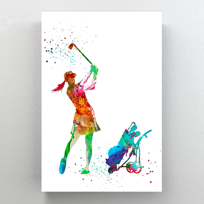 «Colorful Girl With Golf», reproduction d'art graphique sur toile tendue 1 pièce, H 20 po x l 16 po x P 2 po