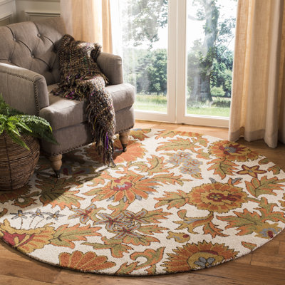 Tapis ivoire en laine / coton / latex crocheté à la main Emrick Blossom