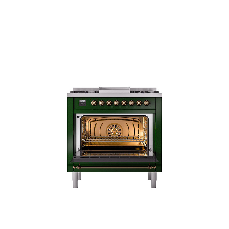ILVE Nostalgie II 36 Dual Fuel Range, knobs, Emerald Green/Bronze, Liquid Propane