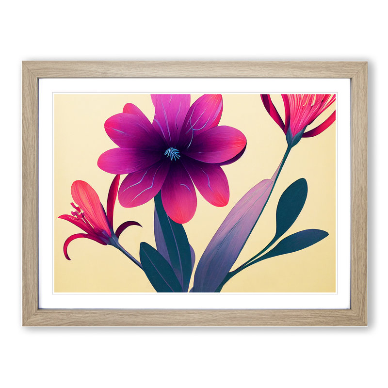 Eye Catching Flowers 1 Piece Single Picture Frame Painting, 34cm H x 46cm W x 2cm D, Oak