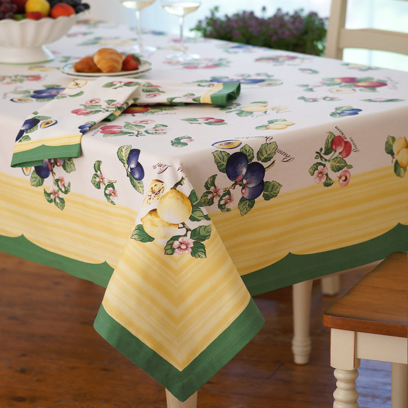 French Garden Fleurence Rectangle Stain and Water Resistant Tablecloth, 102" Rectangle