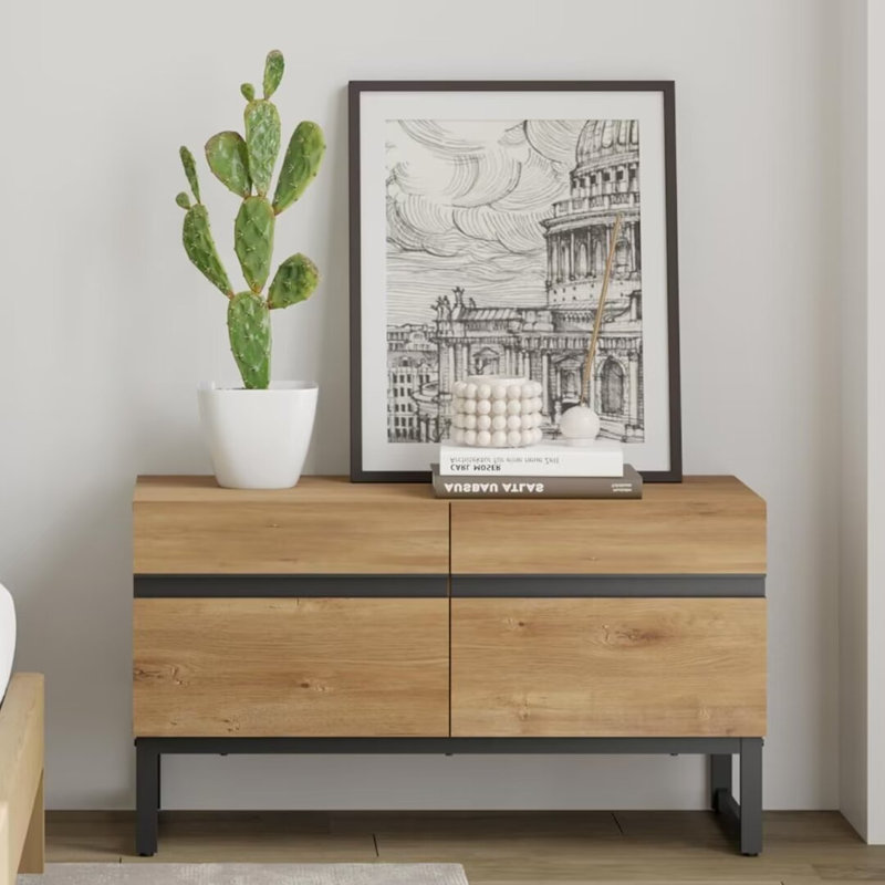 Meuble télé moderne pour téléviseur de 50 po ou moins, console de divertissement avec meuble de rangement pour le salon,