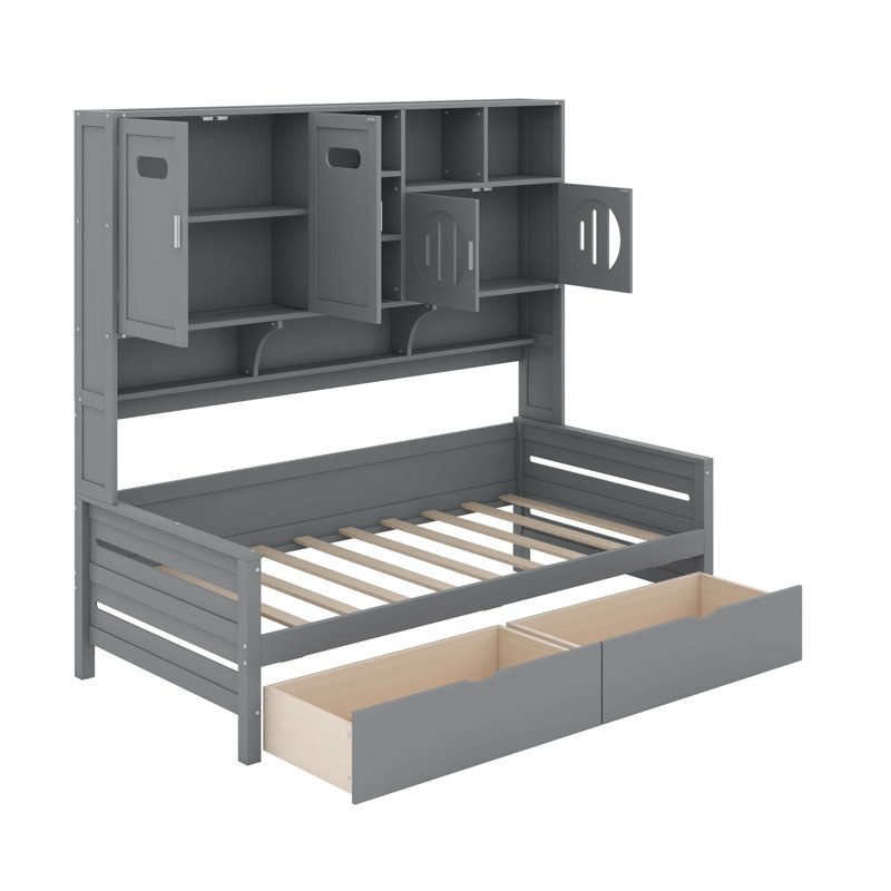 Lit de jour simple en bois avec tiroirs, Simple, Gris