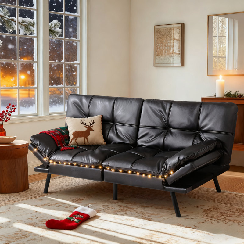 Canapé-lit futon convertible 71 po, Noir