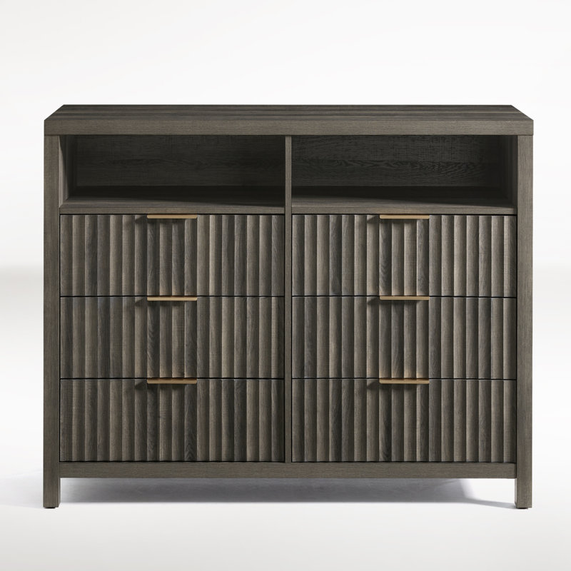 Commode 6 tiroirs avec tablette média Arrilla, Noyer foncé