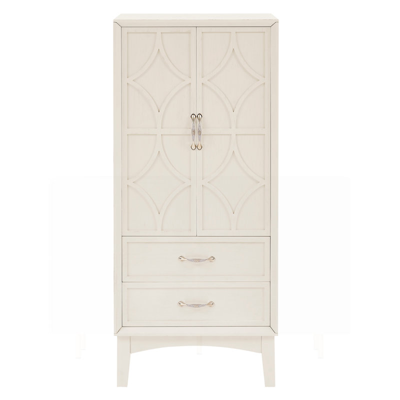 Armoire de rangement pour garde-manger moderne Mid-Century avec portes et tiroirs Maryanna, Blanc antique