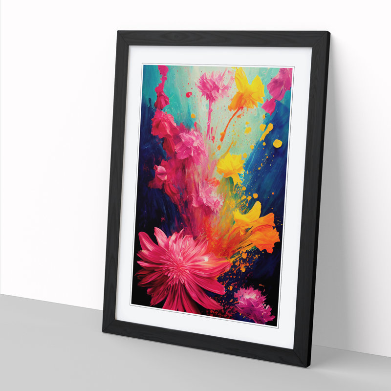Wildflowers Splash - Single Picture Frame Print, 64cm H x 46cm W x 2cm D, Oak