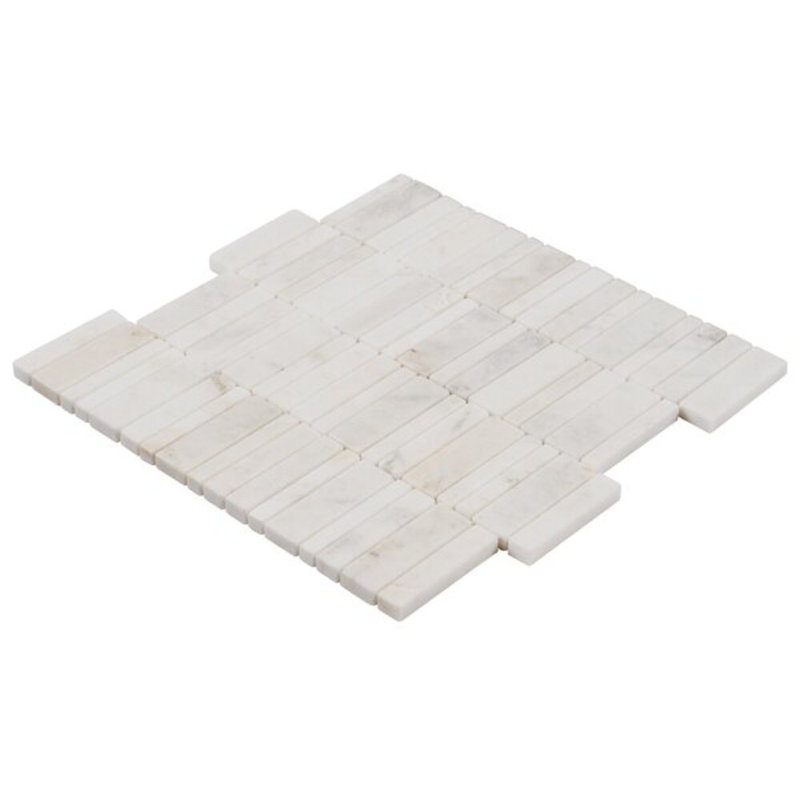 Alaska White Waterfall 12x12 Polished Marble Bricks Mosaic Tile