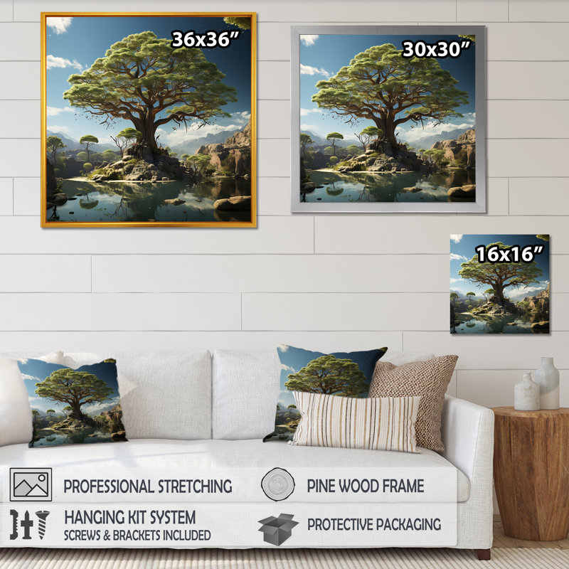 «Expressionist Vistas Baobab Tree», reproduction d'art sur toile, H 16 po x l 16 po x P 1 po, Cadre simple noir