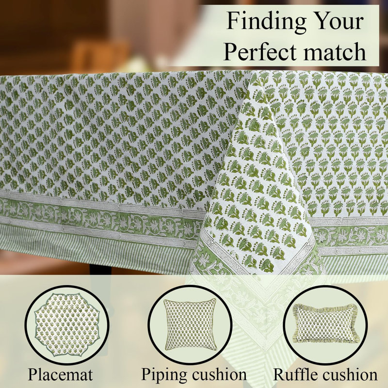 Nappe, 100% pur coton, 70 x 108 pouces, nappe rectangulaire à imprimé indien, vert, convient aux mariages, printemps et été, barbecues - vert émeraude