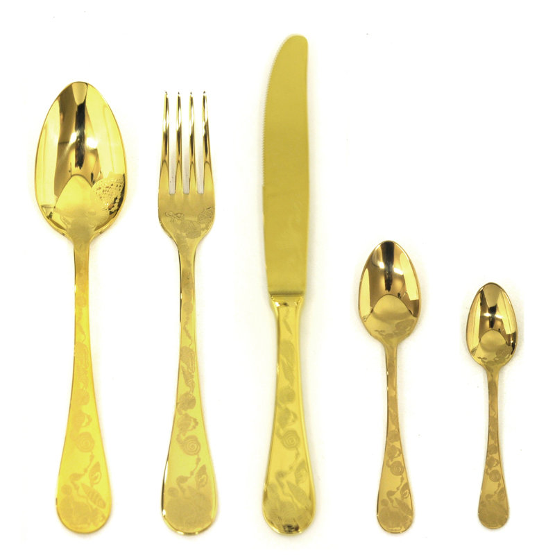 Ensemble de couverts Venere avec cuillères à moka - 30 pièces - Or, Doré