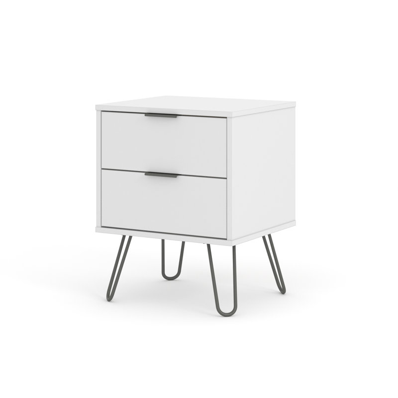 Landyn industrial design 2 Drawers Bedside Table with metal hairpin legs
