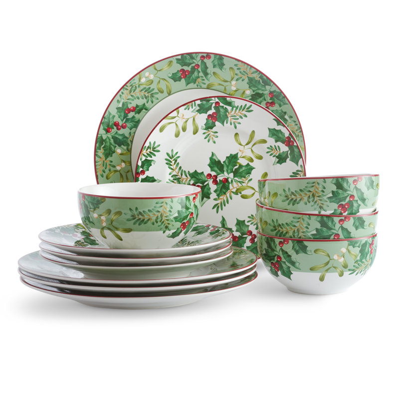 Ensemble de vaisselle en porcelaine verte 22 pièces 222 Fifth 12-Christmas