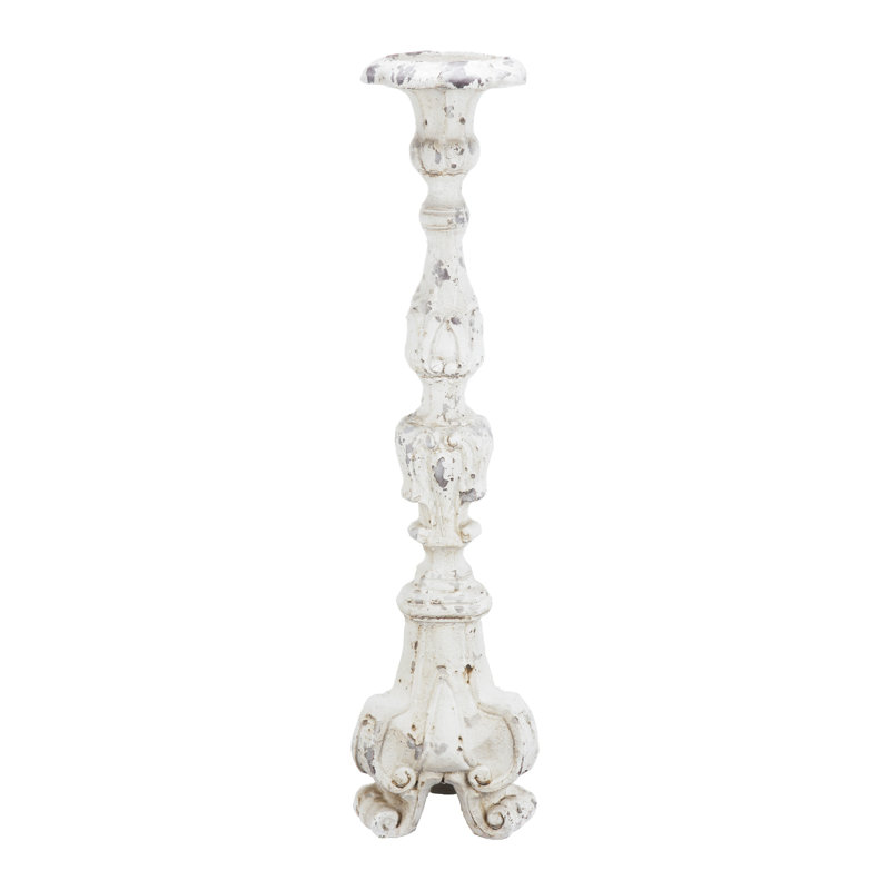 Jewa Vintage Pillar Candle Holder, 28 Inch Speckled White Magnesia