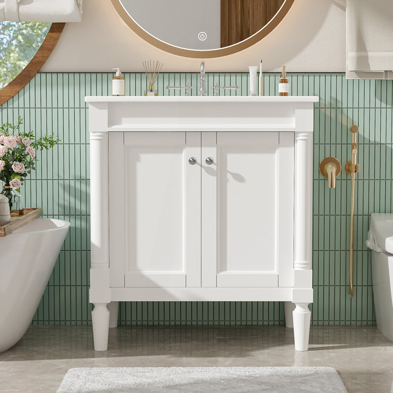 Meuble-lavabo 30 po avec lavabo en céramique, Blanc
