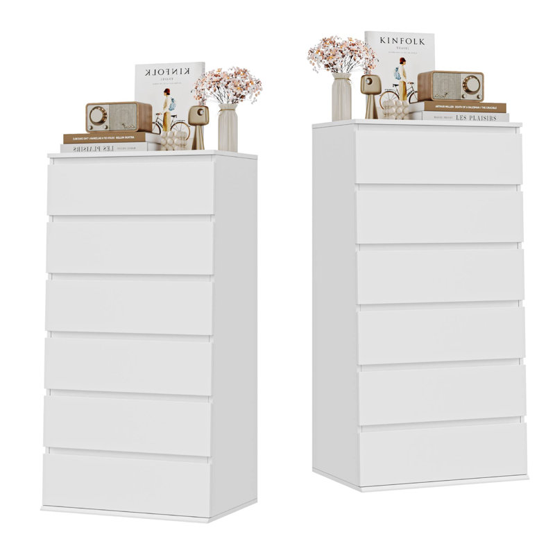 6 Ensemble de commode 6 tiroirs 2 pièces - Blanc, Blanc