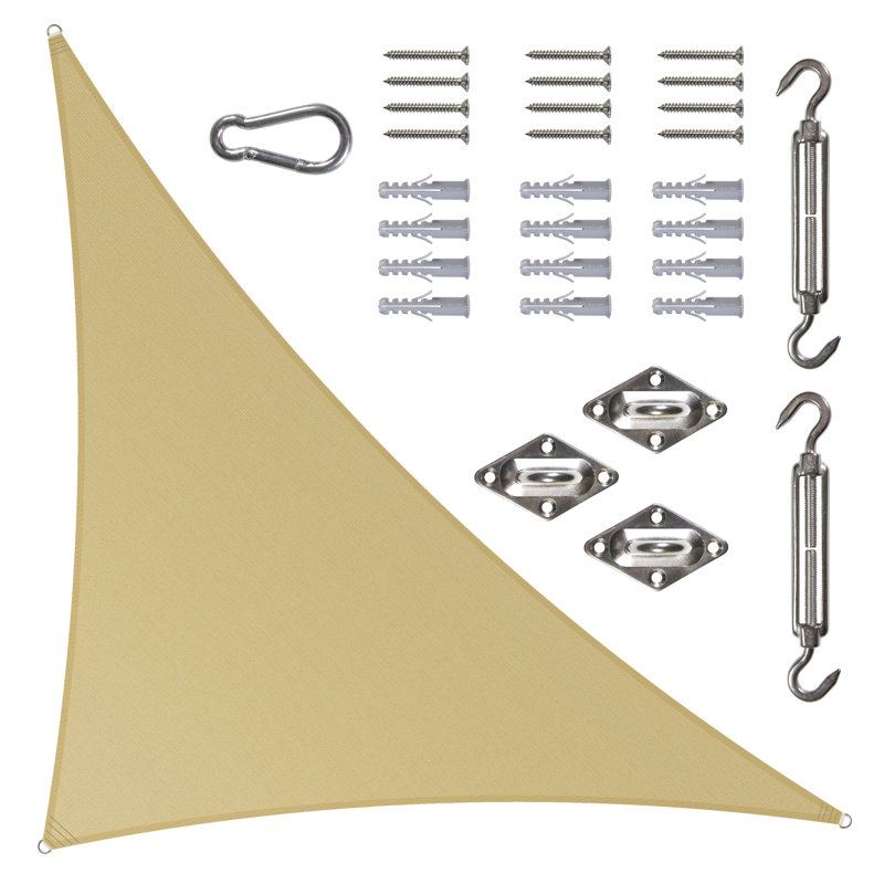 Toile d'ombrage triangulaire Colourtree avec trousse de quincaillerie d'installation, Beige sable, 8 pi x 8 pi x 8 pi