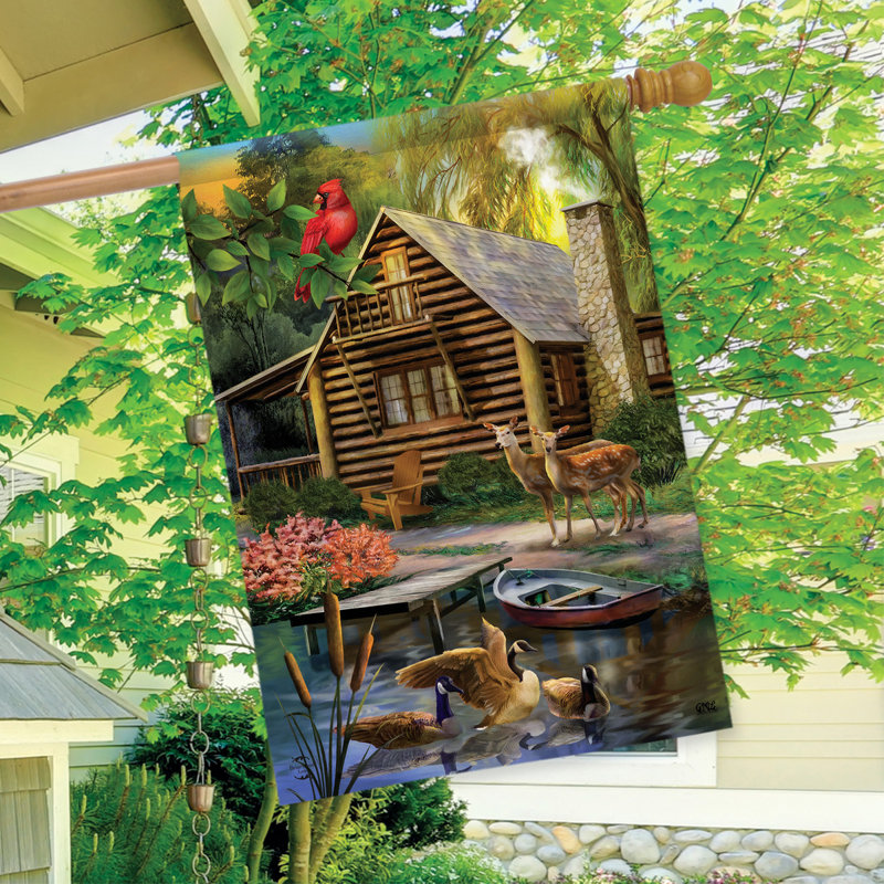 Lakeside Cabin House Flag