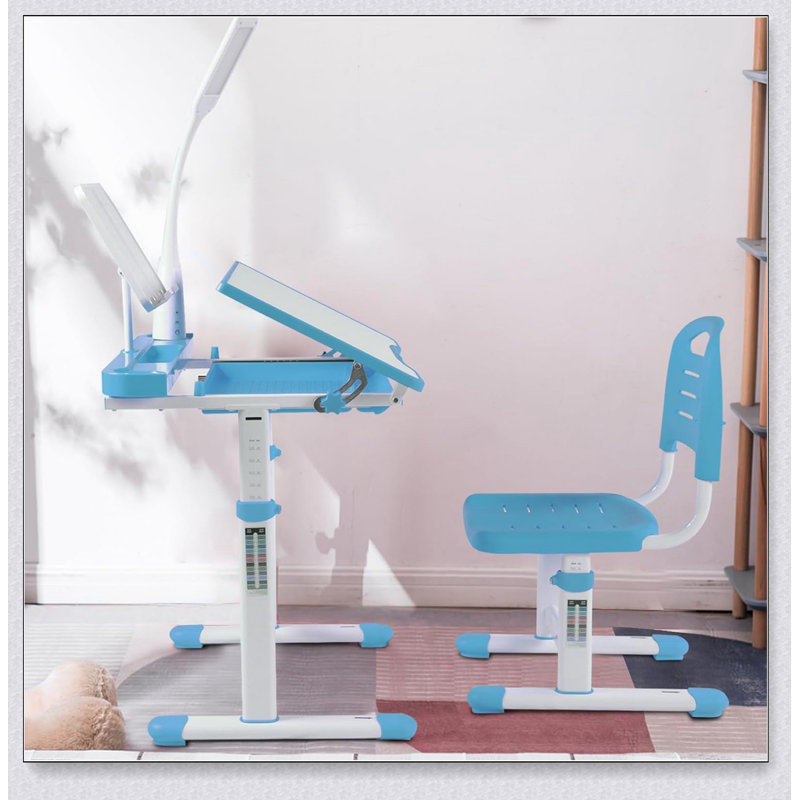 Ensemble de bureau pour enfants avec table réglable et bureau à hauteur réglable, bureau inclinable à 40 degrés pour enfants, éclairage DEL
