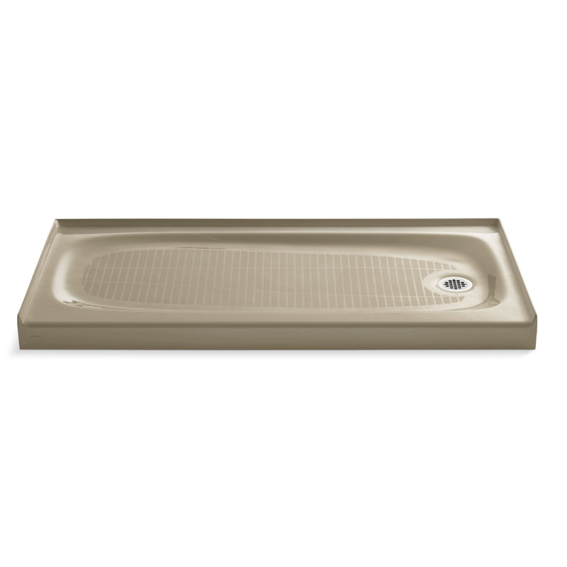 Salient 60" x 30" Cast Iron Rectangular Single Threshold Alcove Shower Base, Mexican Sand, Left-Hand