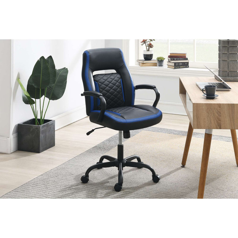 Chaise de bureau en similicuir 1 pièce à conception ergonomique avec roulettes, Bleu