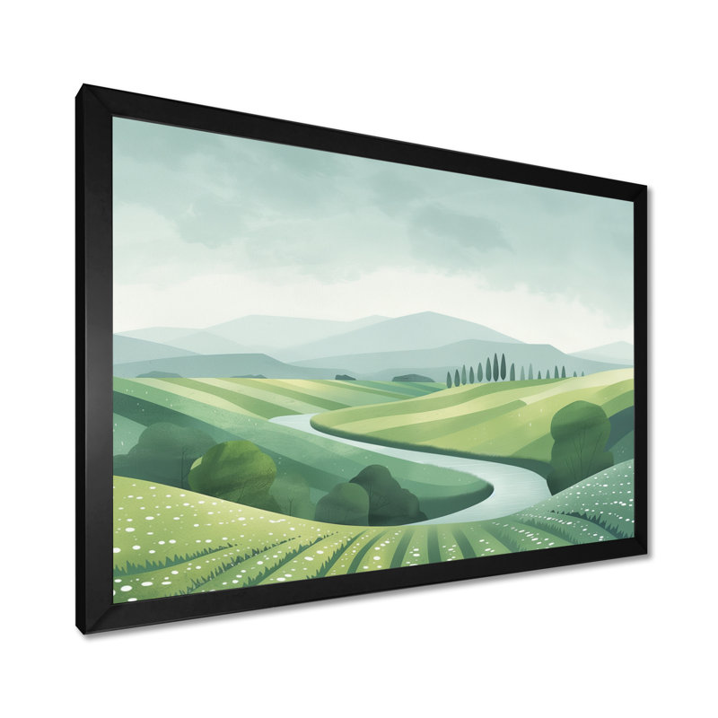Green Grey Pond Meadows In Tuscany II - Farm Wall Decor, Cadre simple noir, H 12 po x l 20 po x P 1 po