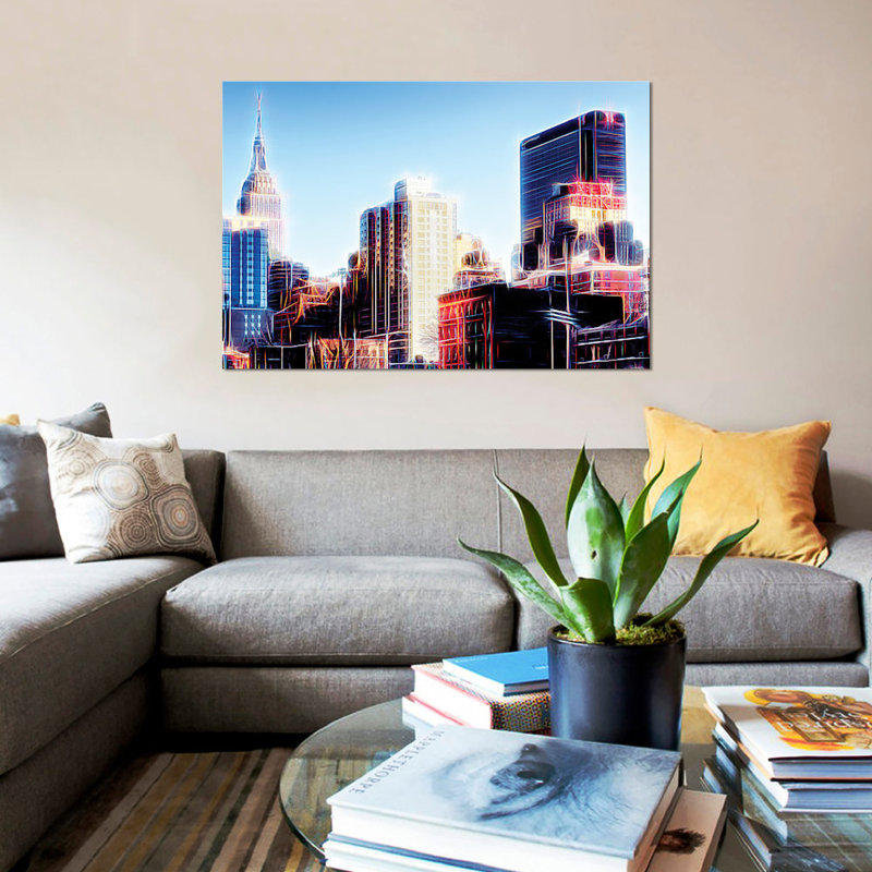 « rêve city » sur toile, H 18 po x l 26 po x P 1,5 po, Toile avec cadre noir, Pas de tapis