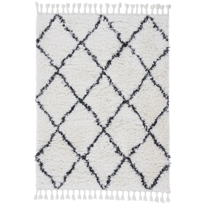 Eddy Shaggy Boho Black Rug, Rectangle 60 x 110cm 
