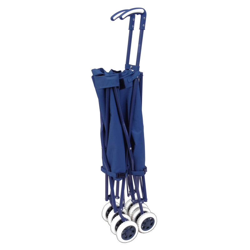 Compact Blue Folding Shopping and Utility Cart with Canvas Bag