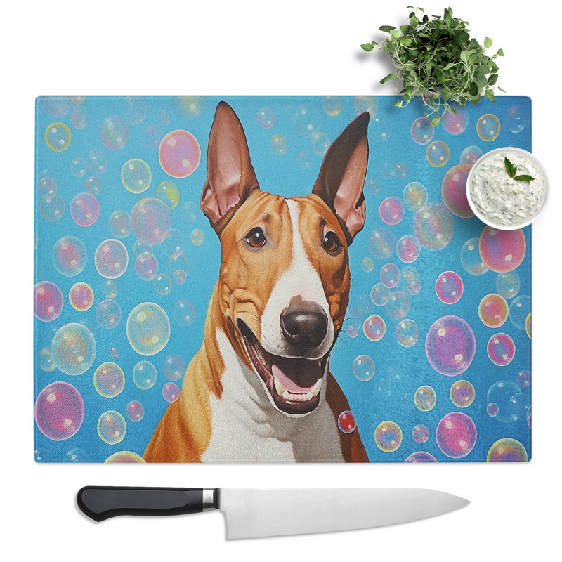 English Bull Terrier Bubbles No.2  Glass Chopping Board