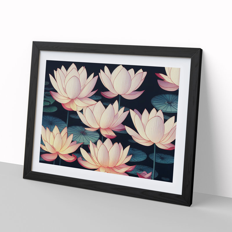 Marvellous Lotus Flowers - Framed Print, Black, 46cm H x 64cm W x 2cm D