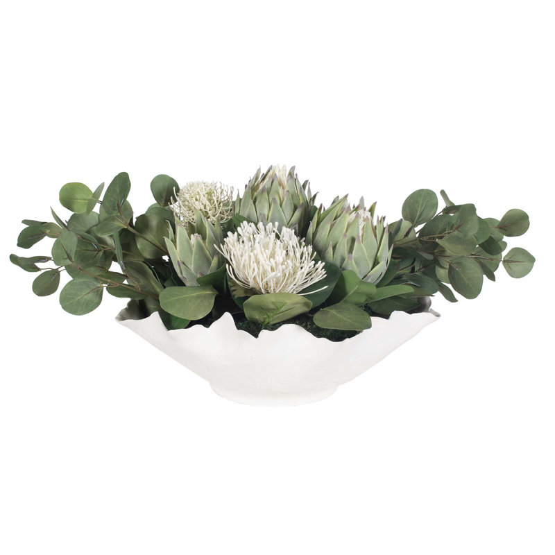 Uttermost Protea Blooms White Bowl Centerpiece