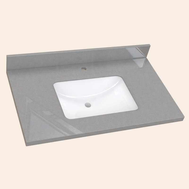  Comptoir de meuble-lavabo en pierre reconstituée de 36 po x 22 po avec comptoir intégré en faux bois avec dosseret de 4 po pour Mordern Barthoom en granit gris
