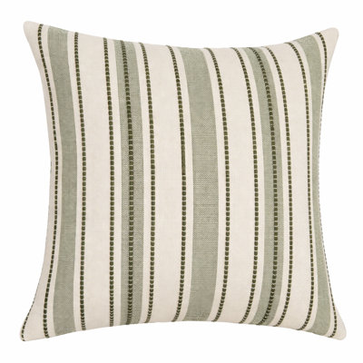 Olive Green And Cream Vertical Striped Decorative Throw Pillow Cover 18" X 18", 1-pack