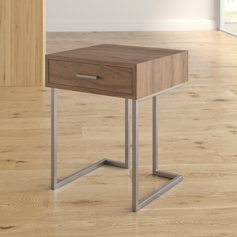 Hielm End Table with Storage, Gray/Silver