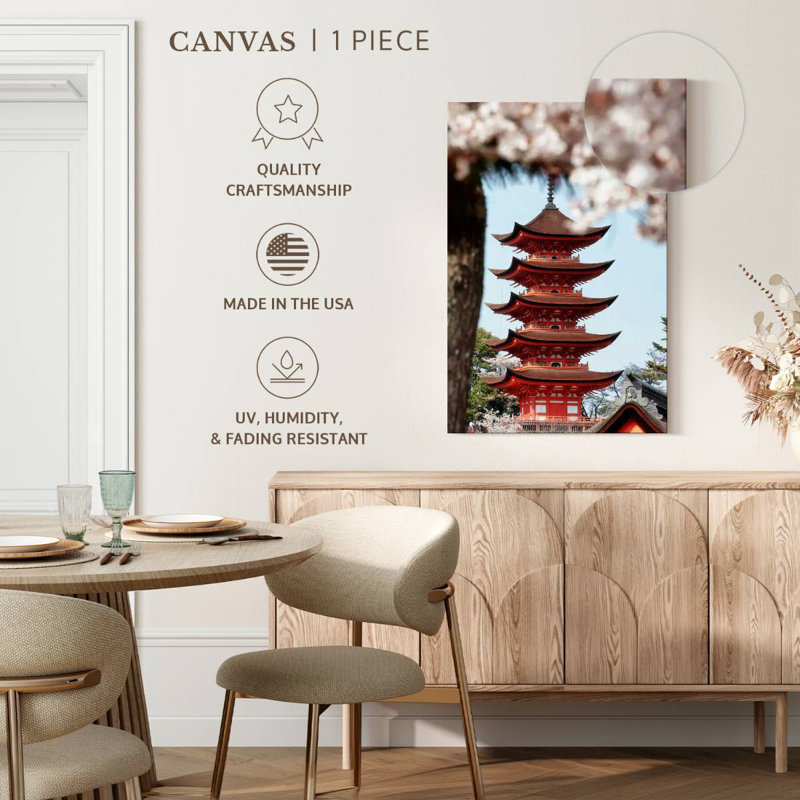 Aime Miyajima Pagoda With Sakura, 48" H x 32" W
