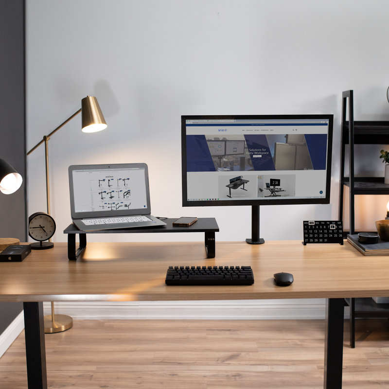 VIVO Black Wood and Steel Ergonomic Desktop Monitor Riser
