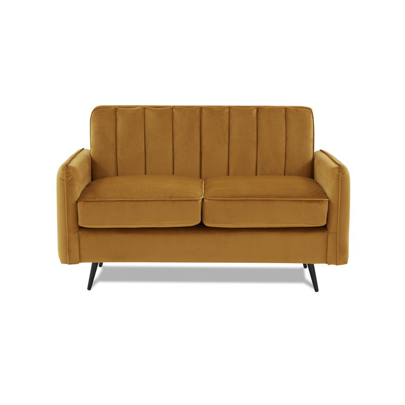 Acke 2 Seater Velvet Loveseat, Mustard 
