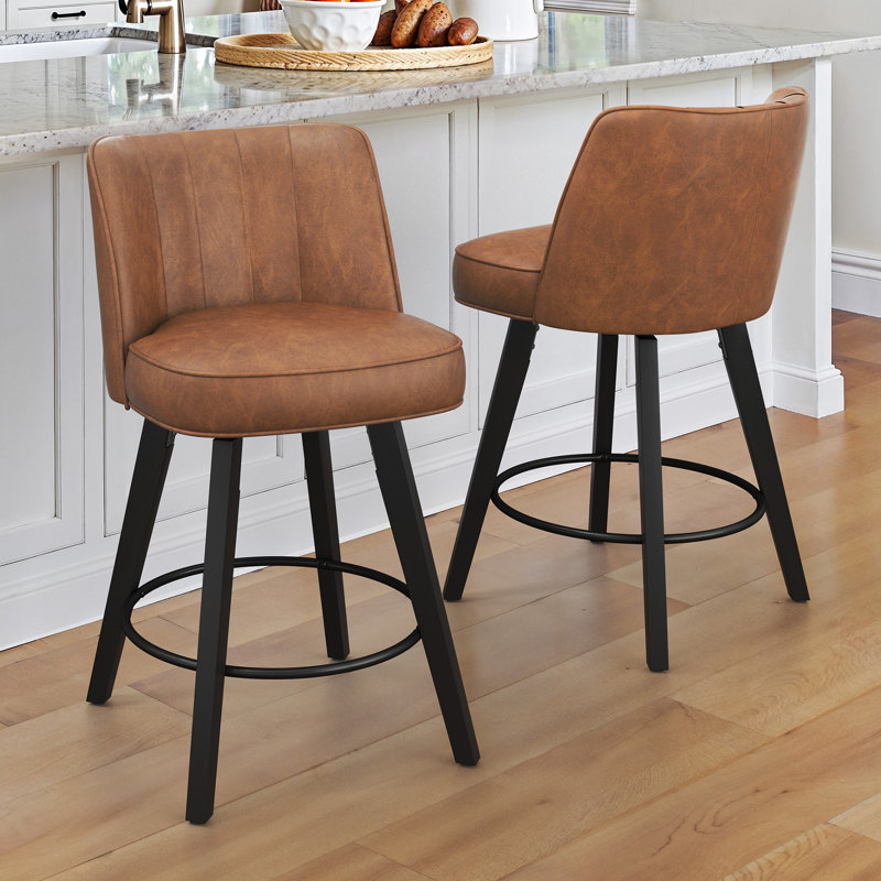 Ensemble de 2 tabourets de bar pivotants 26 po H, Brun