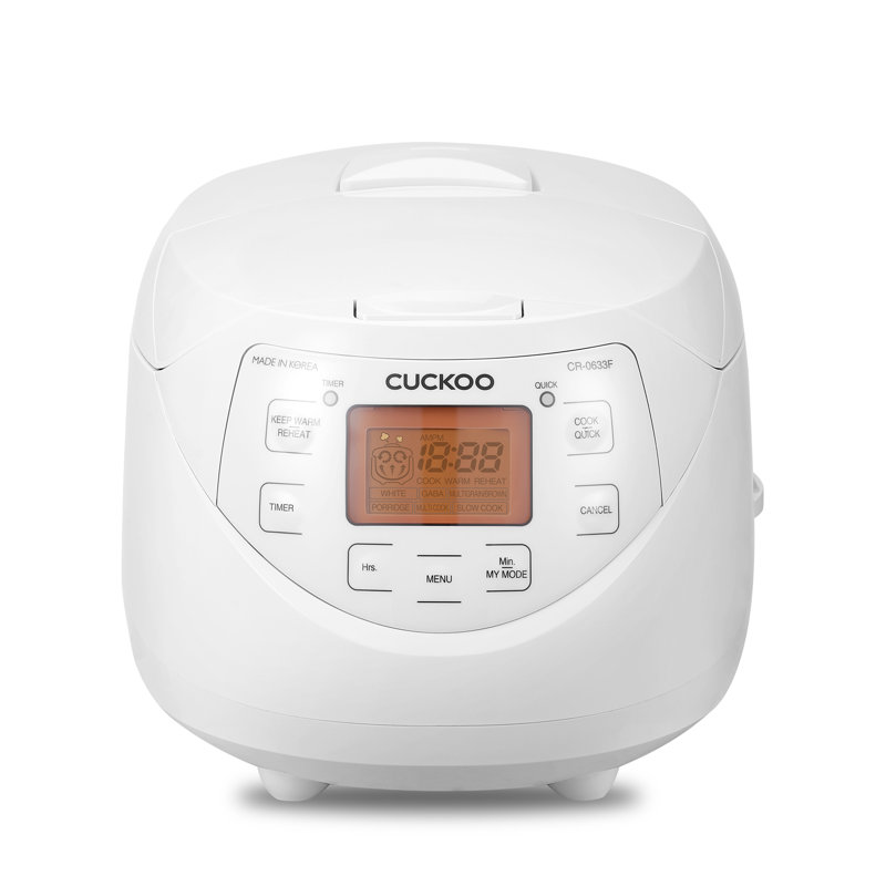 Cuiseur à riz CUCKoo Micom 6 tasses non cuites / 12 tasses cuites, cuiseur à riz Fuzzy Logic coréen avec minuterie préréglée et maintien au chaud, cuiseur à vapeur polyvalent avec fond intérieur antiadhésif, blanc (CR-0633F)