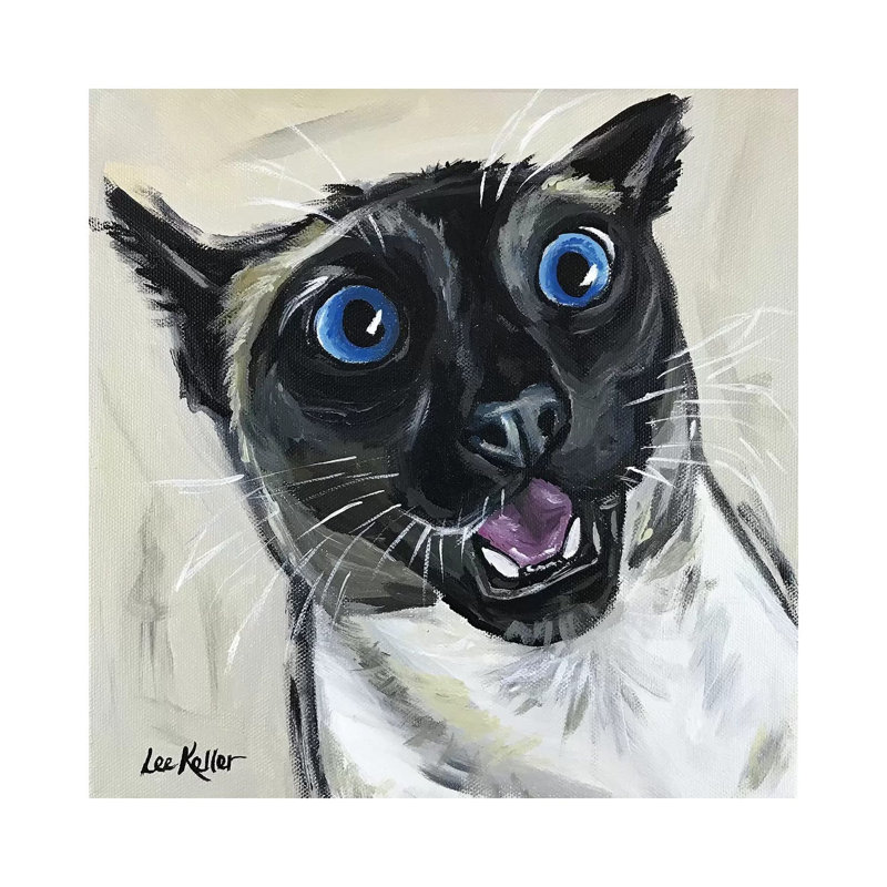 Funny Siamese Cat Marley by Hippie Hound Studios - Wrapped Canvas Painting, 30.48 cm H x 30.48 cm W