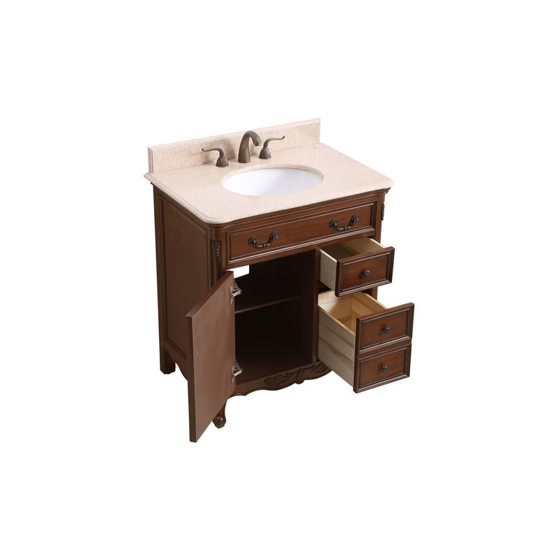 Ensemble de meuble-lavabo simple 36 po Angelique, Teck, Crème, crème