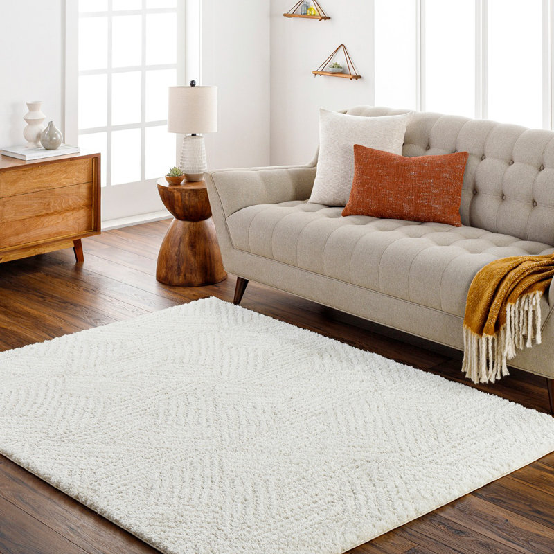 Ivory Light Beige Modern Shaggy Rug, Geometric Rug For Living Room, Dining Room, Bedroom, Kitchen, Rectangle 140 x 200 cm