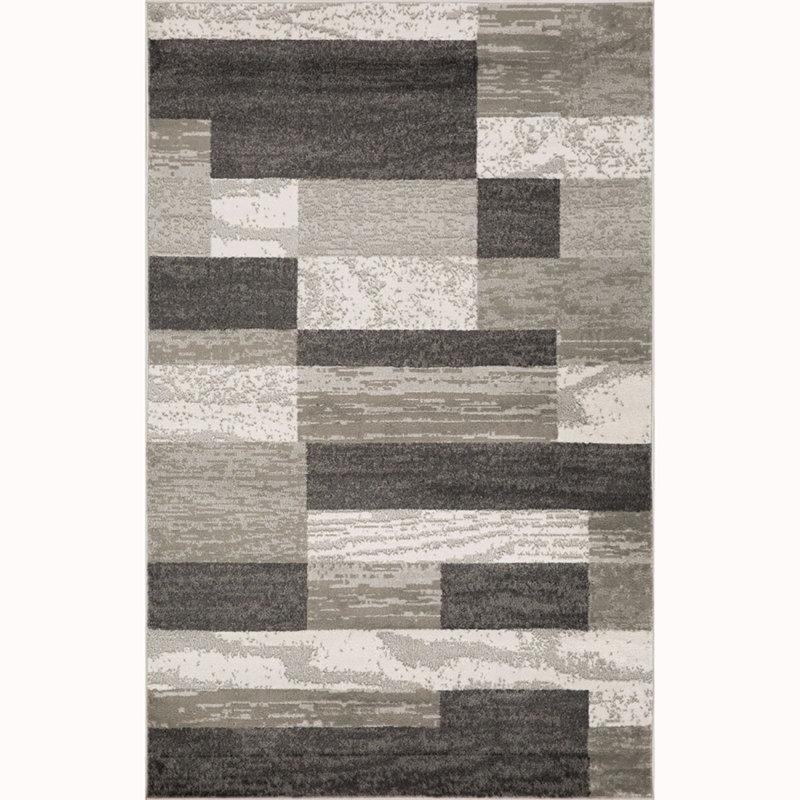 Tapis gris anthracite tissé à la machine 5 pi x 8 pi Patchwork