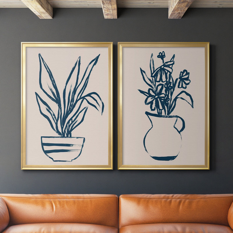 «Marine Plant Sketches III», ensemble de 2 reproductions d'art sur toile encadrées, Or, H 41,25 po x l 61 po x P 1,25 po