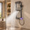 Modern Dual-Height Thermostatic Shower System With 4 Functions with Shelf Led Display with Bathtub Faucet Adjustable Showerheads for Adults & Kids